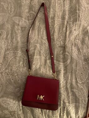 Michael Kors Burgundy Leather Crossbody with Gold MK Logo